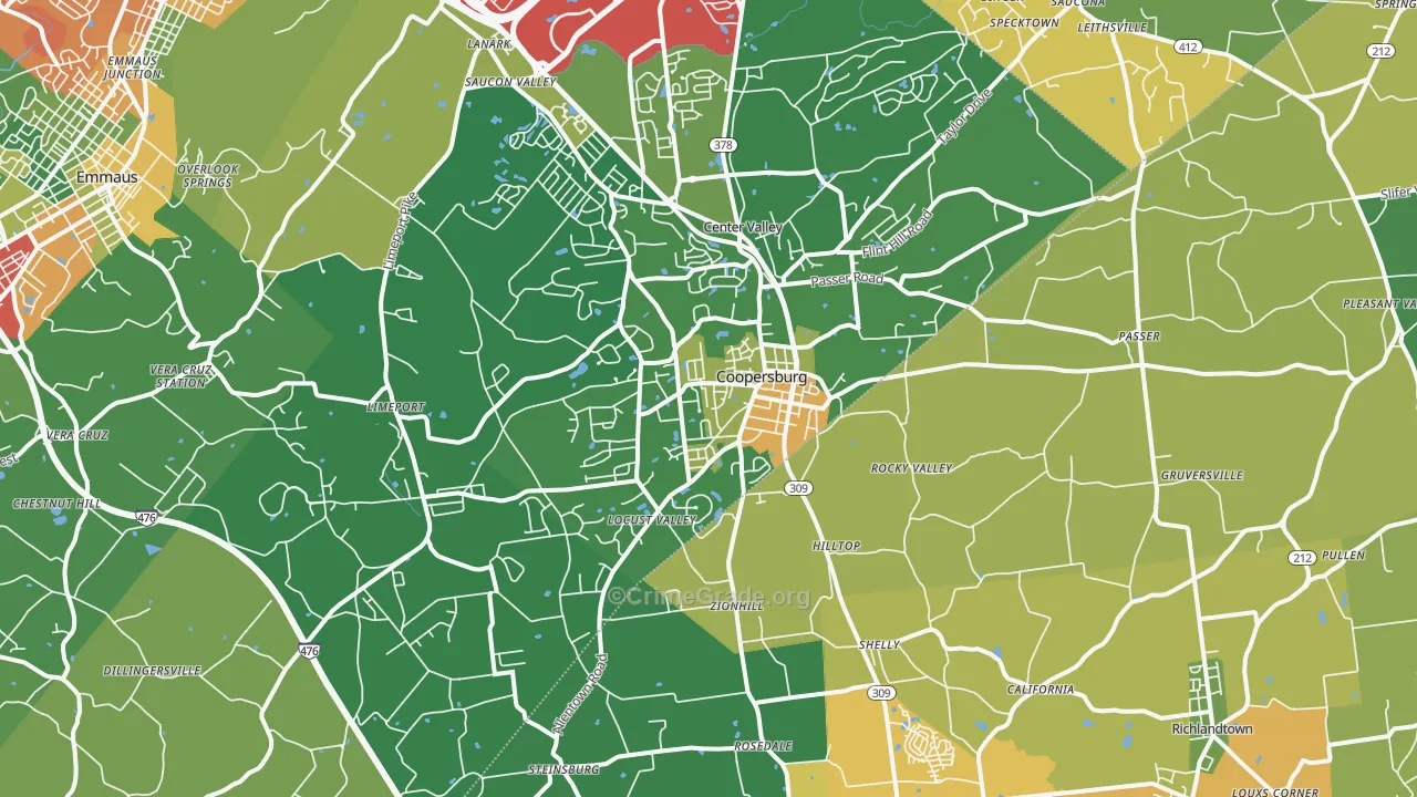 Coopersburg, PA Map of Theft Rates