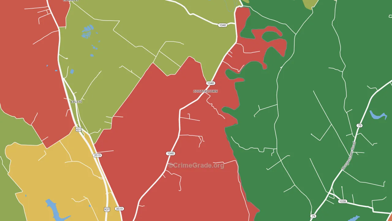 Cooperstown, KY Map of Theft Rates