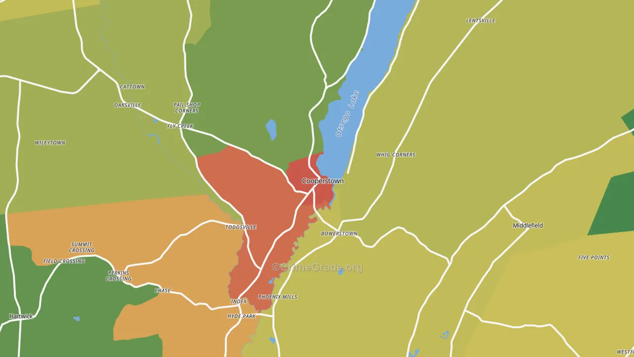 Cooperstown, NY Map of Theft Rates