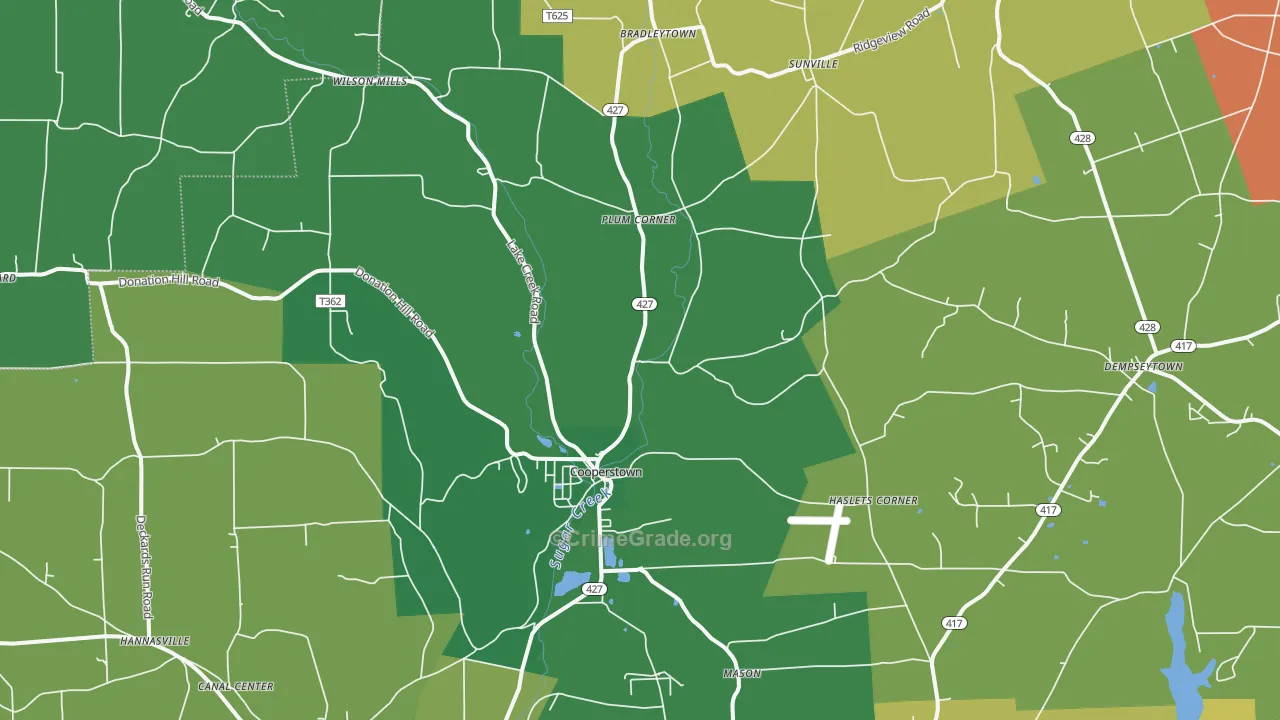 Cooperstown, PA Map of Theft Rates