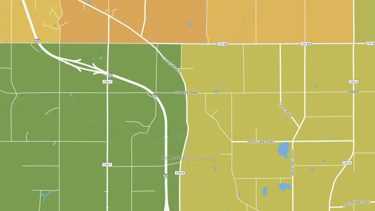 Cooperstown, WI Map of Theft Rates