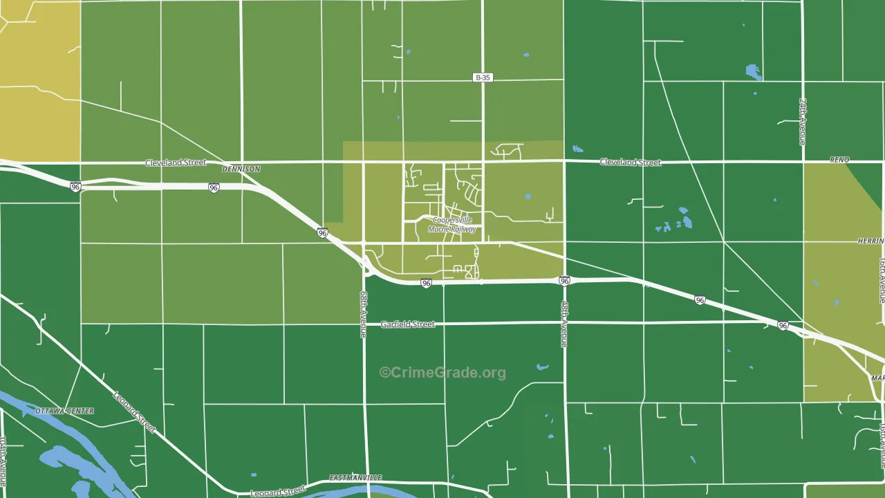 Coopersville, MI Map of Theft Rates