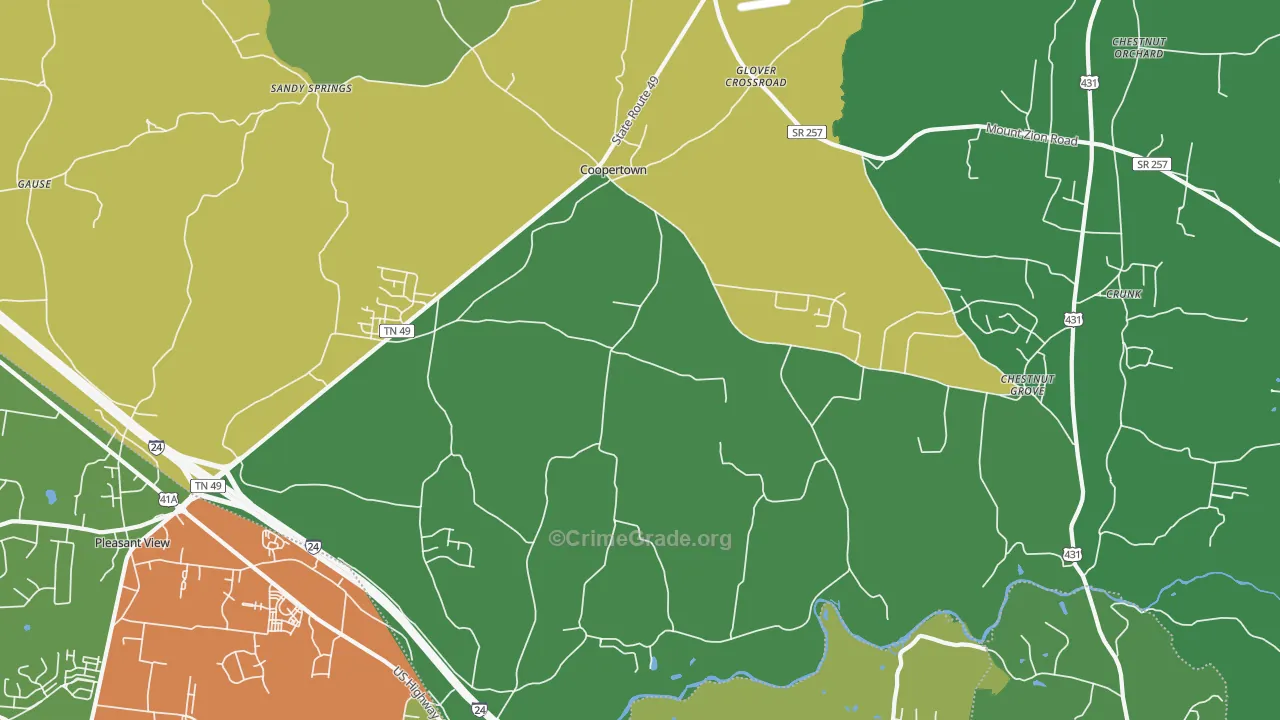 Coopertown, TN Map of Theft Rates