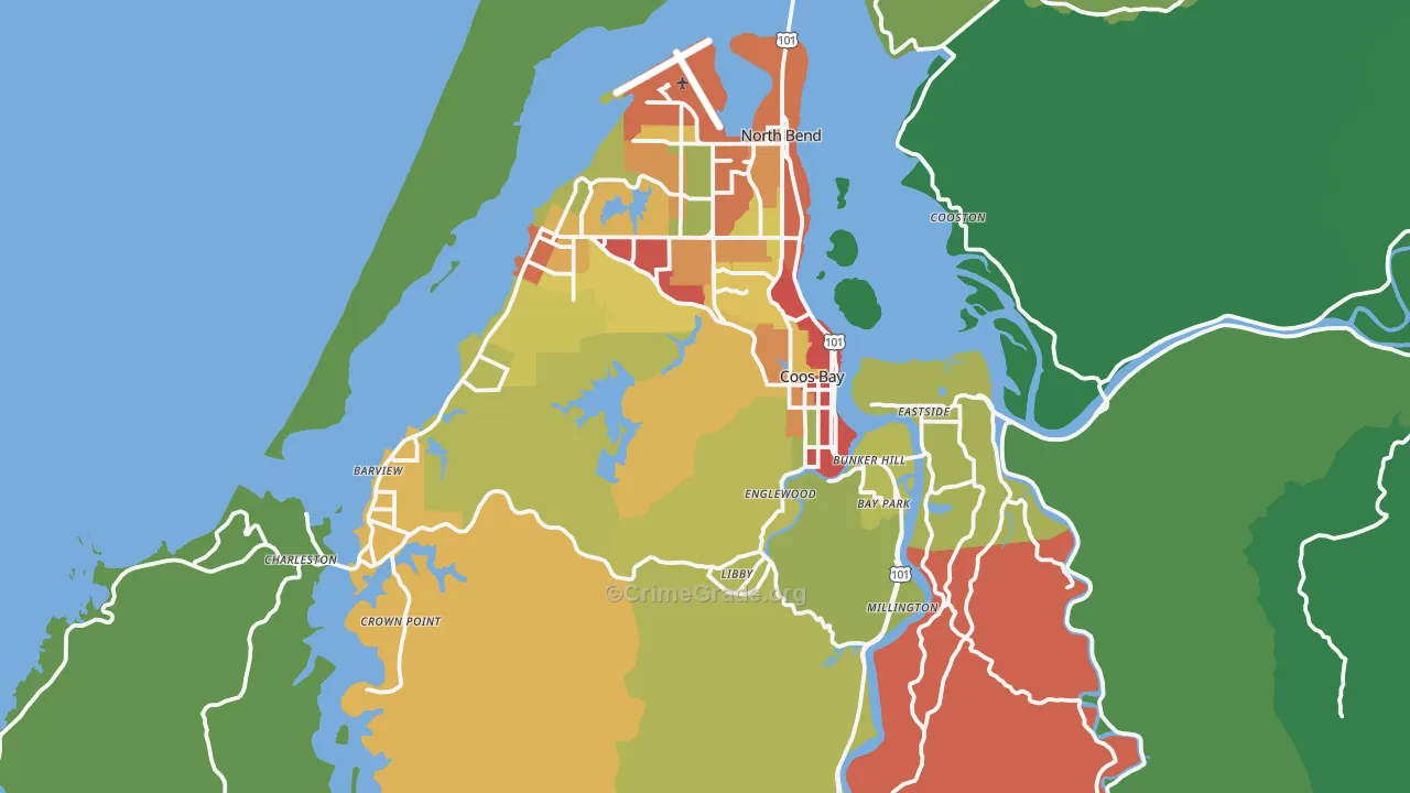 Coos Bay, OR Map of Theft Rates
