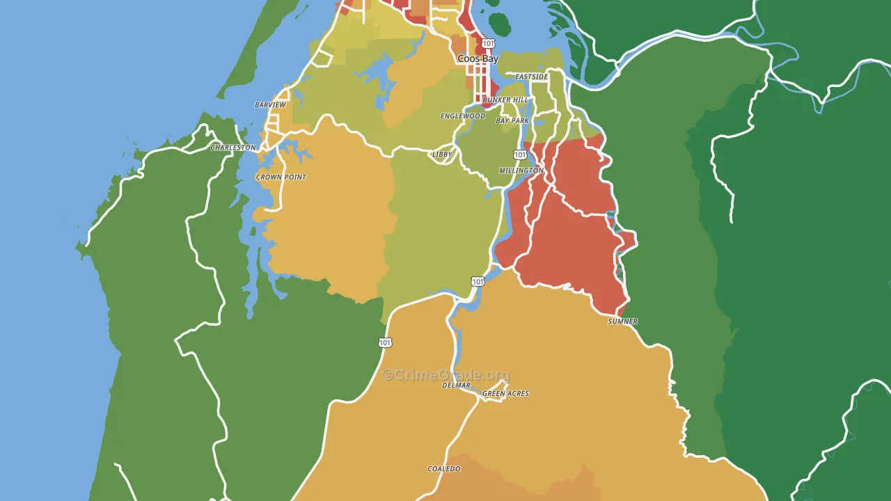 Coos County, OR Map of Theft Rates