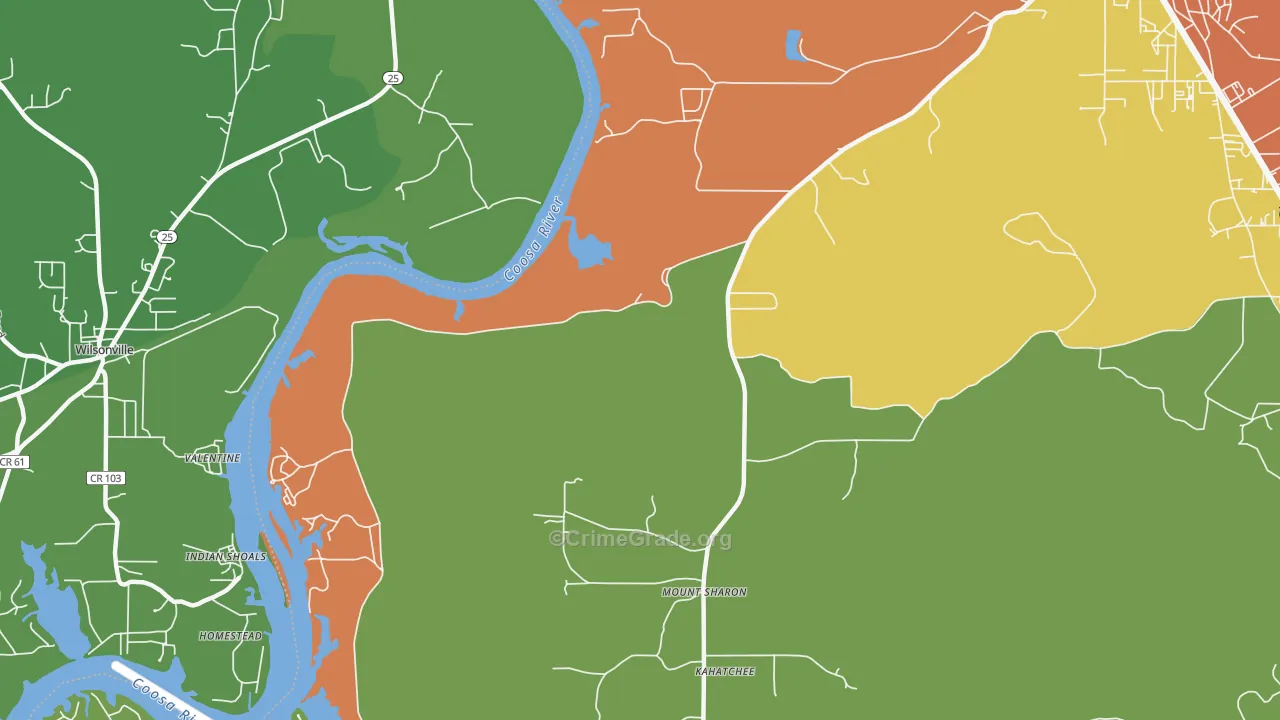 Coosa Pines, AL Map of Theft Rates