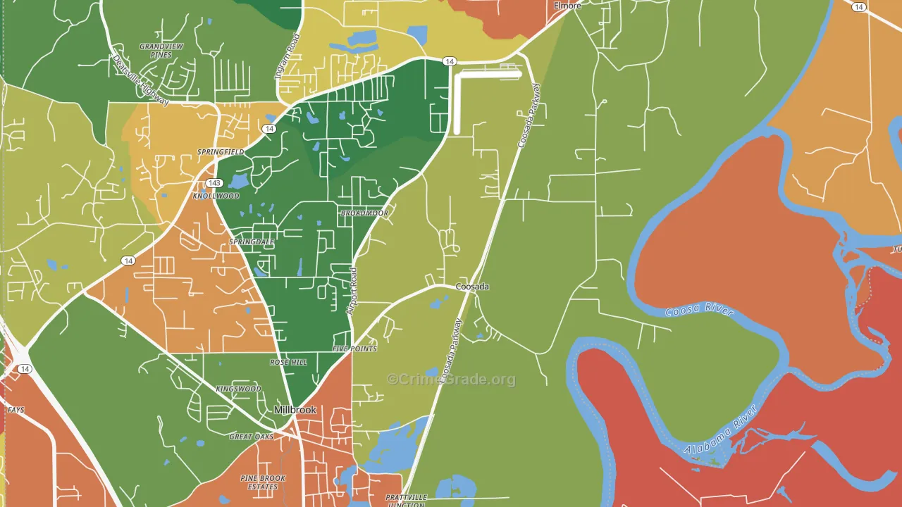 Coosada, AL Map of Theft Rates