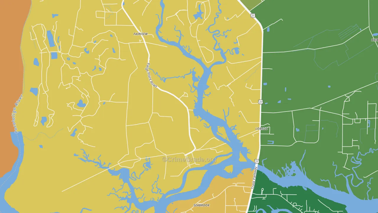 Coosaw, SC Map of Theft Rates