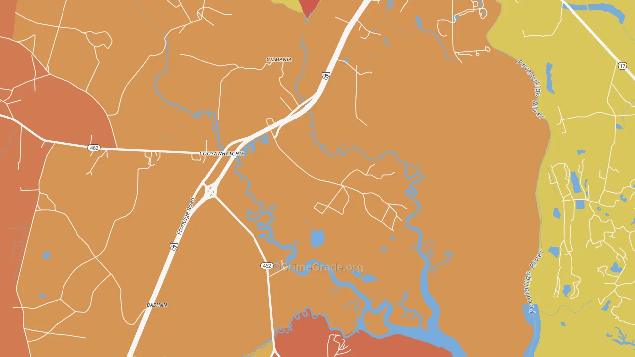 Coosawatchie, SC Map of Theft Rates