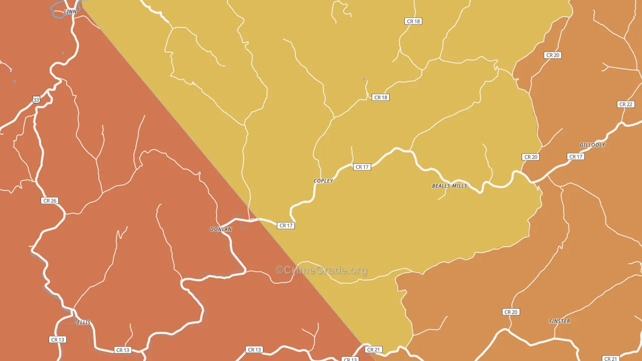 Copley, WV Map of Theft Rates