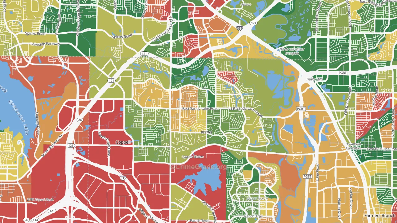 Coppell, TX Map of Theft Rates