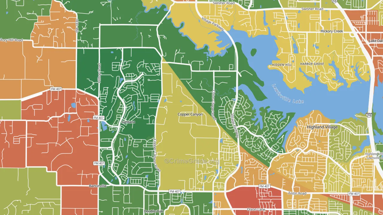 Copper Canyon, TX Map of Theft Rates