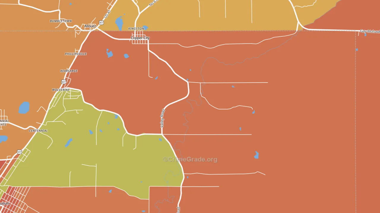 Copper City, MI Map of Theft Rates