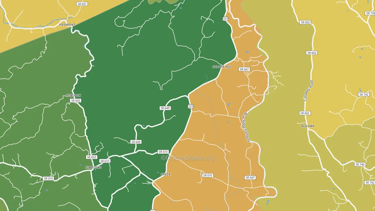 Copper Hill, VA Map of Theft Rates