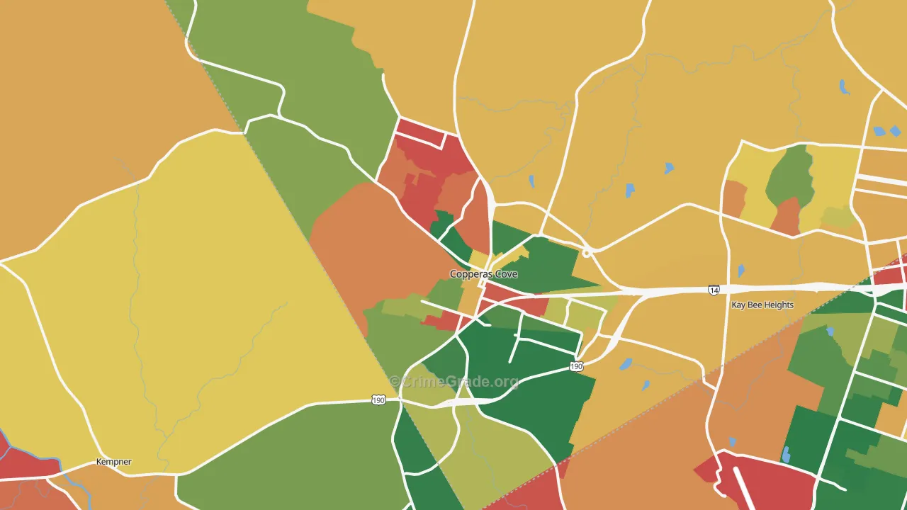 Copperas Cove, TX Map of Theft Rates