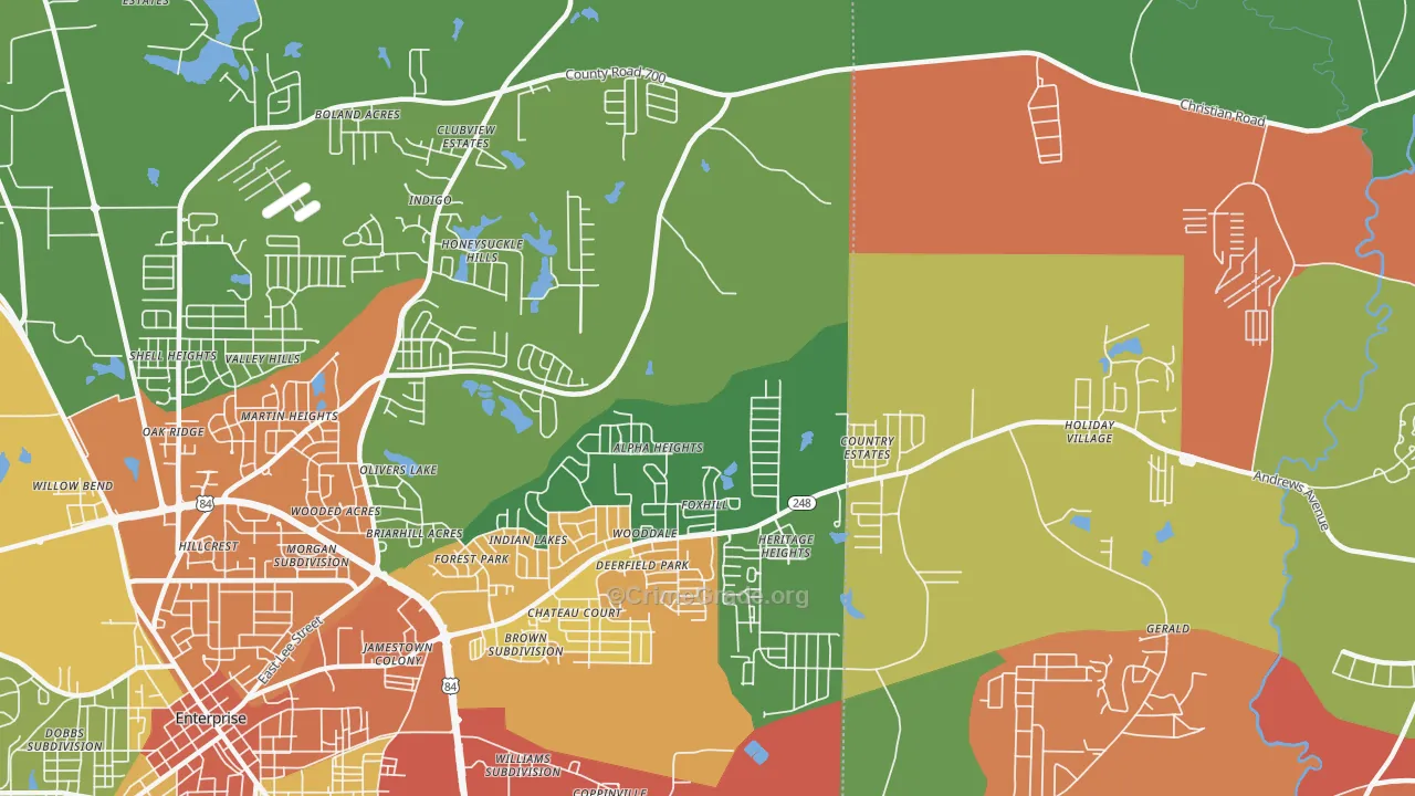 Coppinville, AL Map of Theft Rates