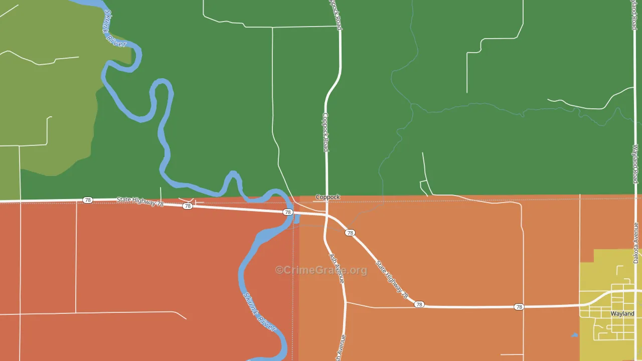 Coppock, IA Map of Theft Rates