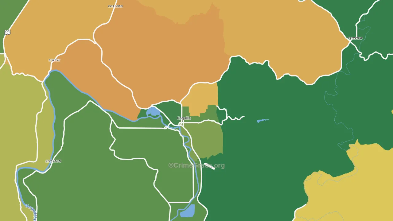 Coquille, OR Map of Theft Rates