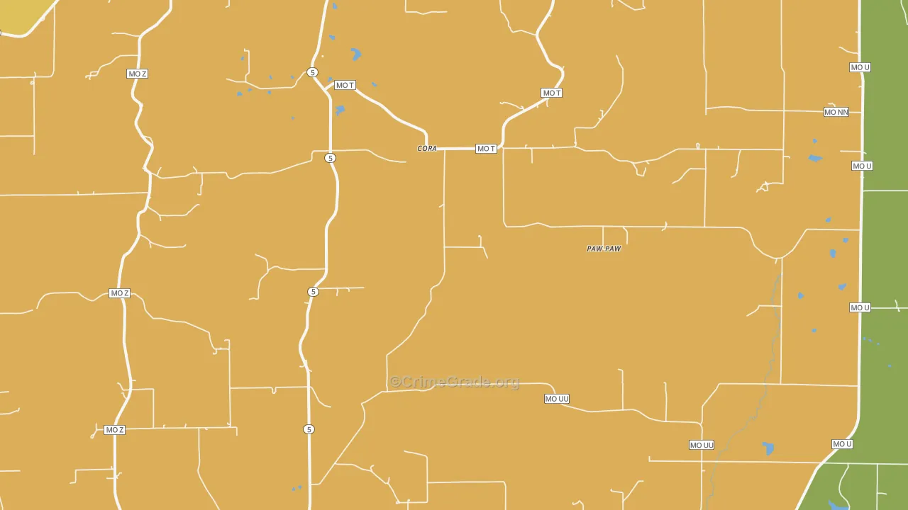 Cora, MO Map of Theft Rates