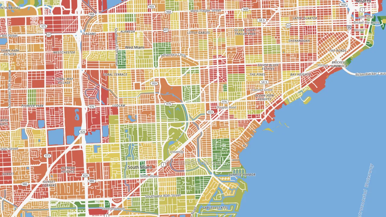 Coral Gables, FL Map of Theft Rates