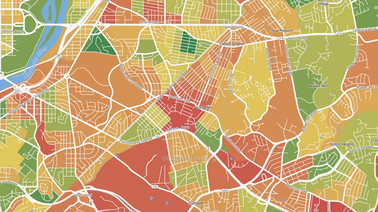 Coral Hills, MD Map of Theft Rates