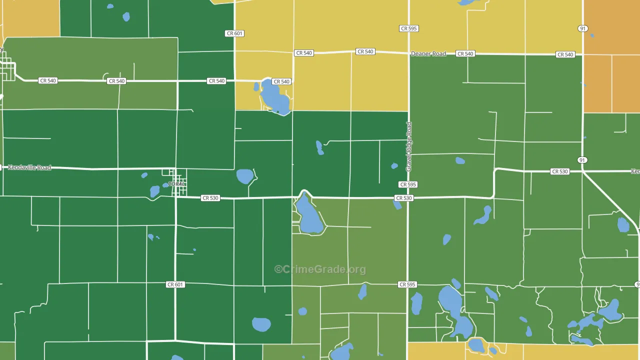 Coral, MI Map of Theft Rates