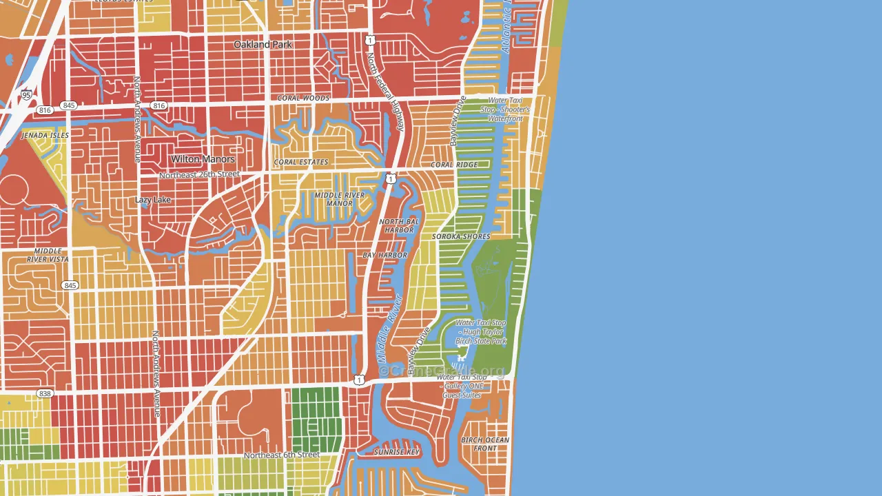 Coral Ridge, Fort Lauderdale, FL Map of Theft Rates