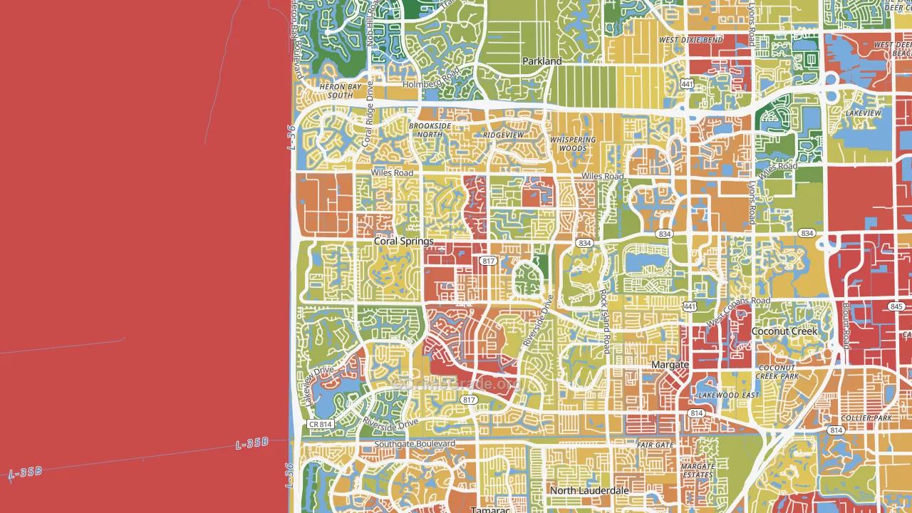 Coral Springs, FL Map of Theft Rates