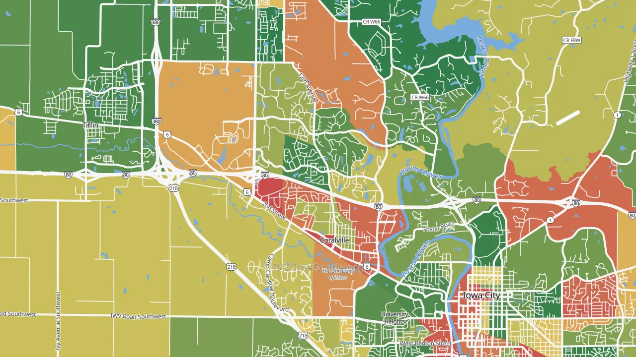 Coralville, IA Map of Theft Rates