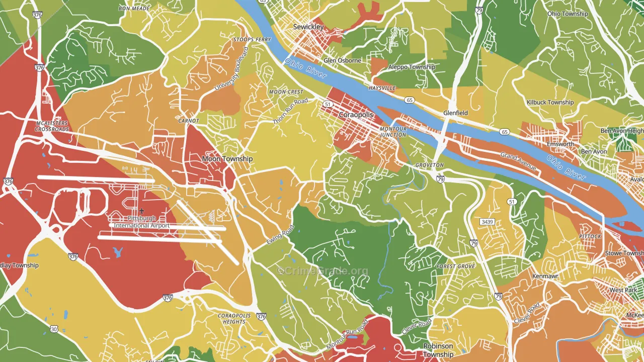 Coraopolis, PA Map of Theft Rates