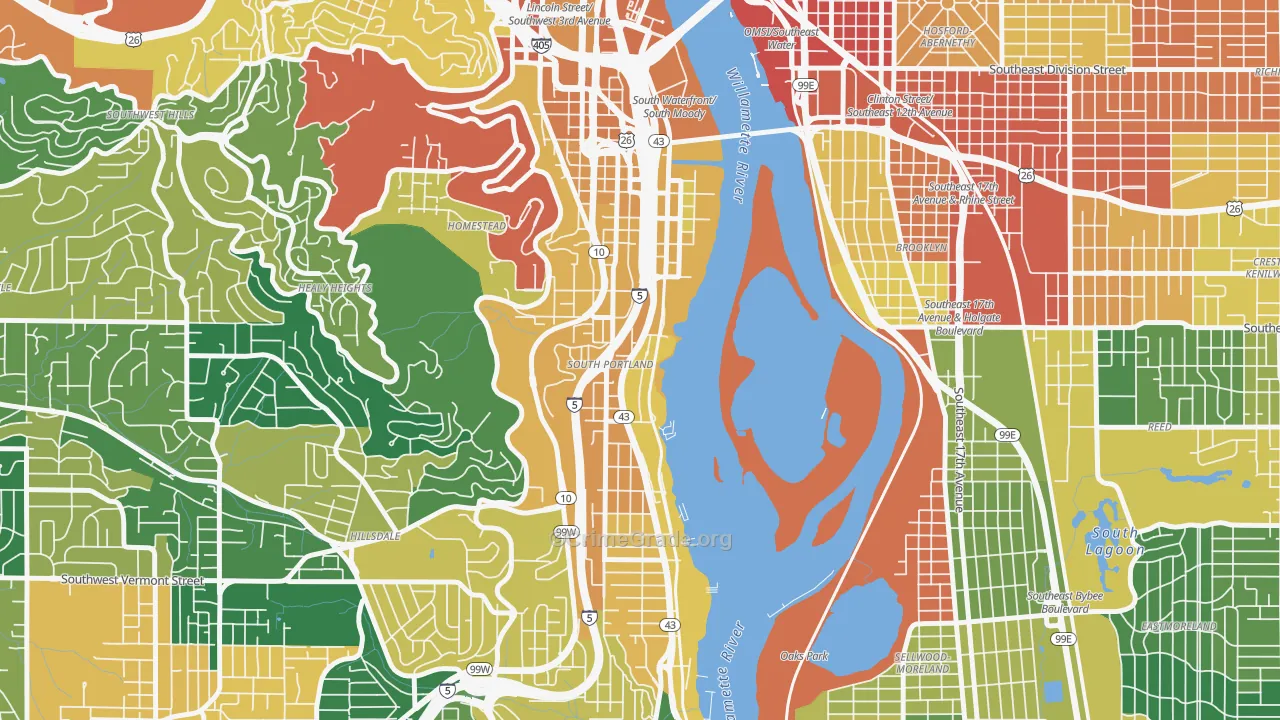 Corbett-Terwilliger-Lair Hill, Portland, OR Map of Theft Rates