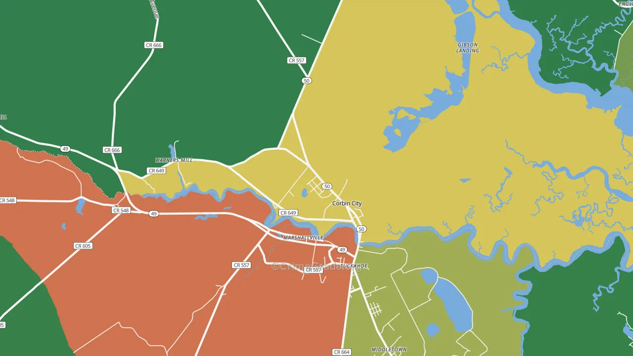 Corbin City, NJ Map of Theft Rates