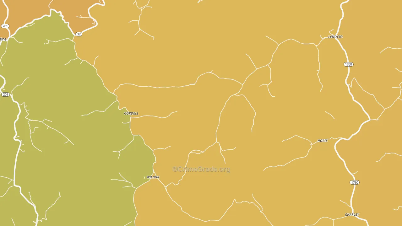 Cordell, KY Map of Theft Rates