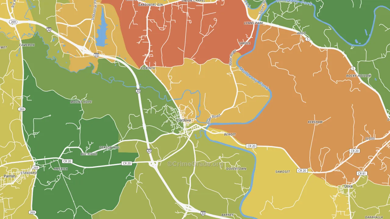 Cordova, AL Map of Theft Rates