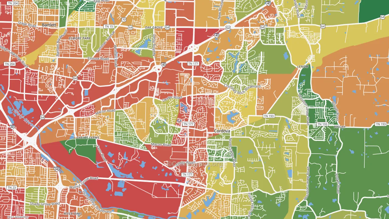 Cordova-Appling, Cordova, TN Map of Theft Rates