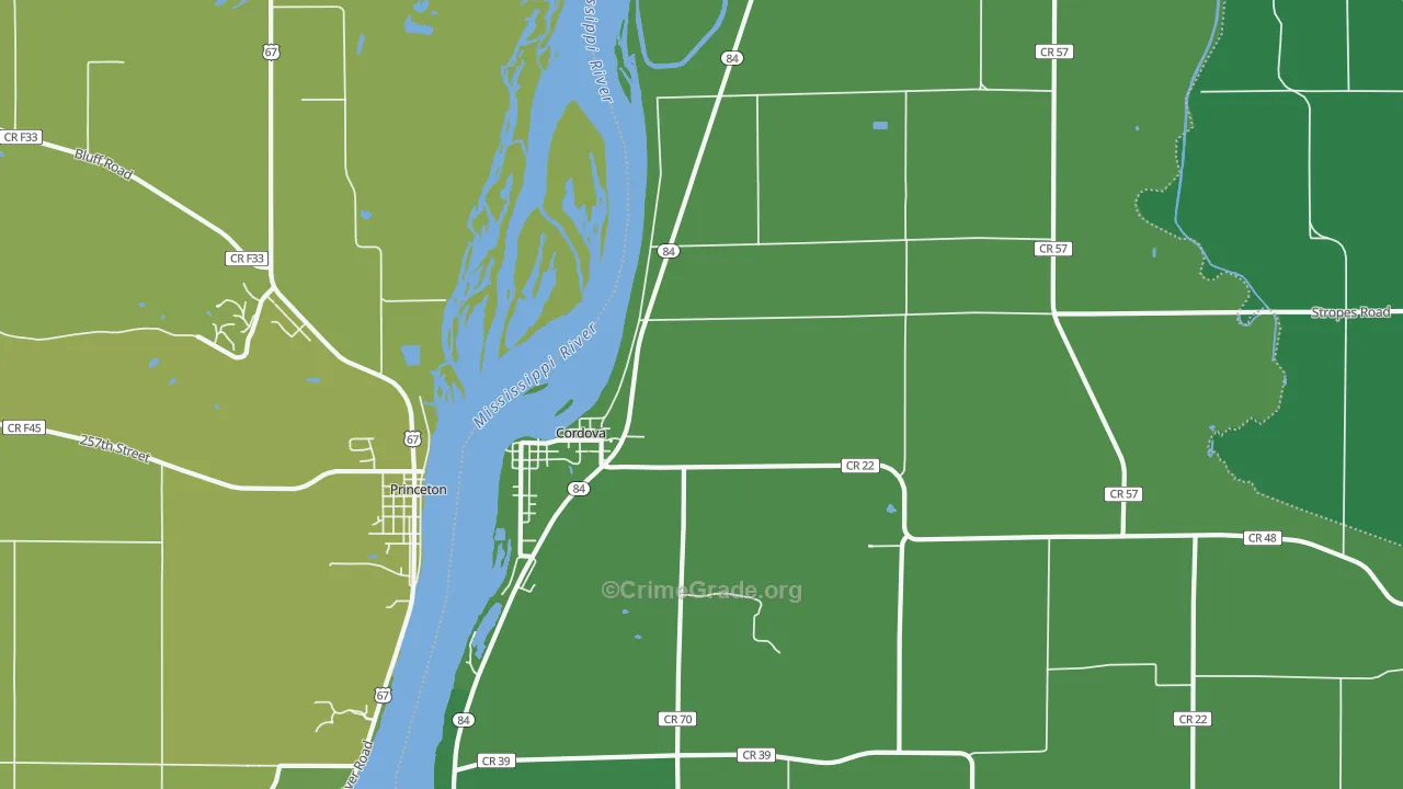 Cordova, IL Map of Theft Rates