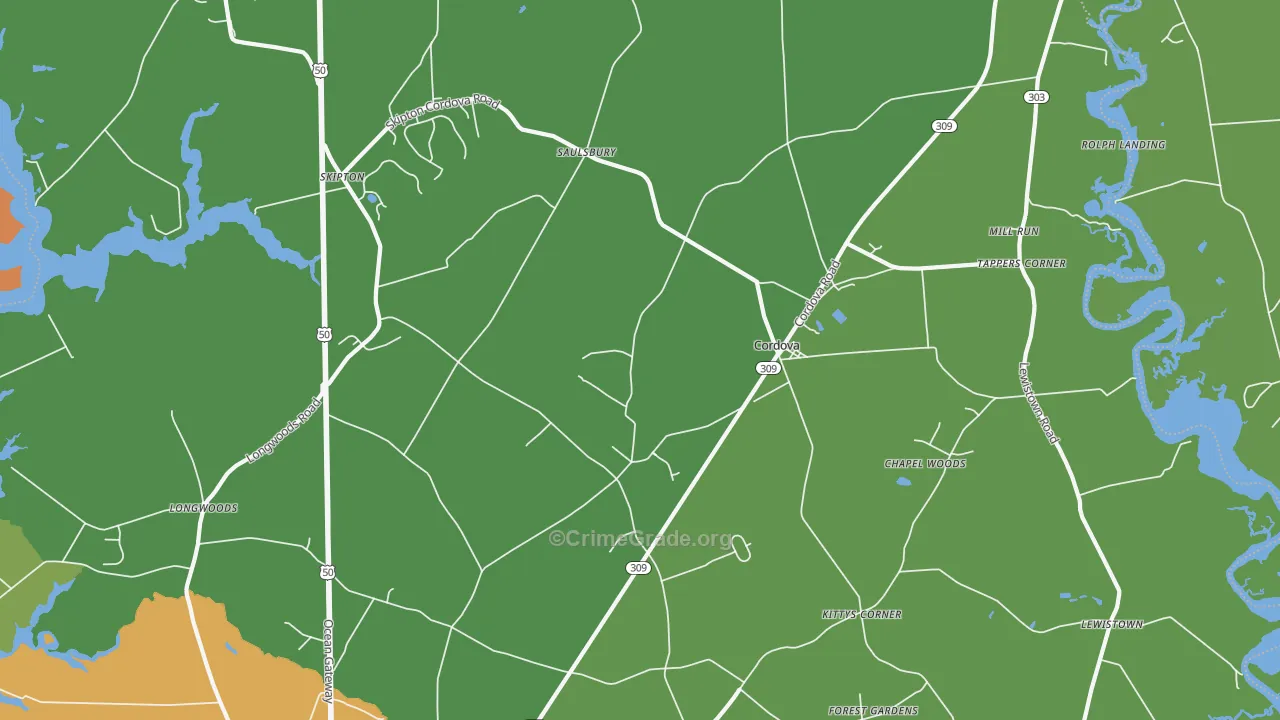 Cordova, MD Map of Theft Rates