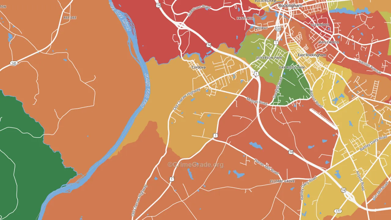 Cordova, NC Map of Theft Rates