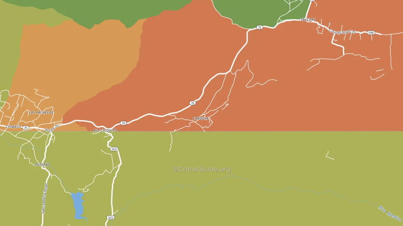 Cordova, NM Map of Theft Rates