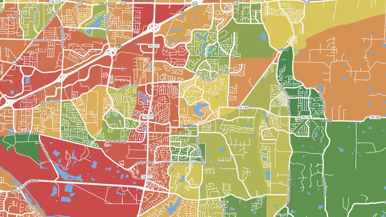Cordova, TN Map of Theft Rates