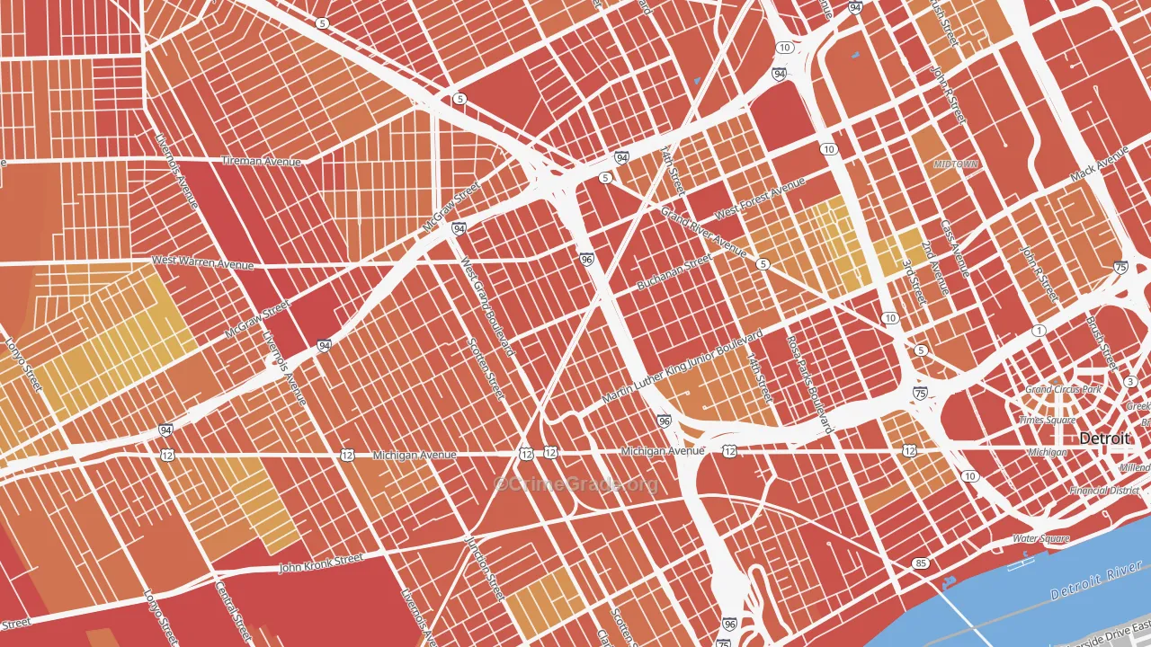 Core City, Detroit, MI Map of Theft Rates