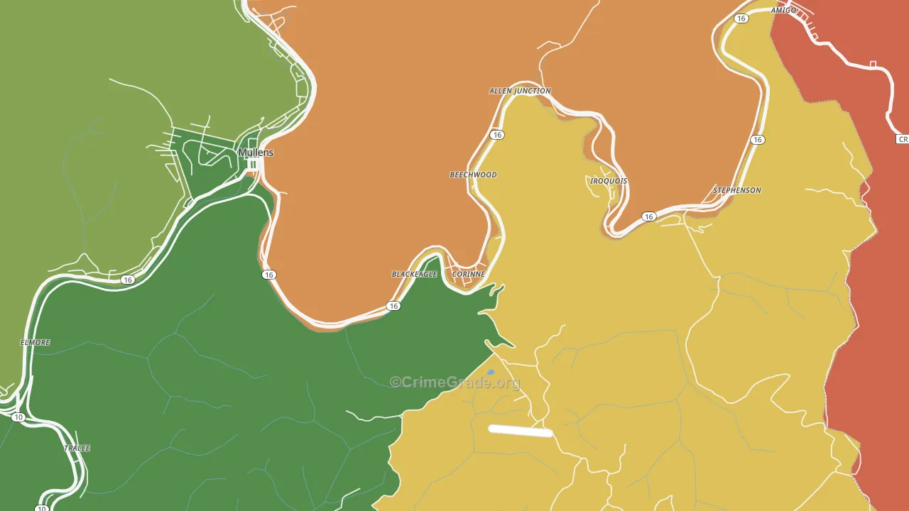 Corinne, WV Map of Theft Rates