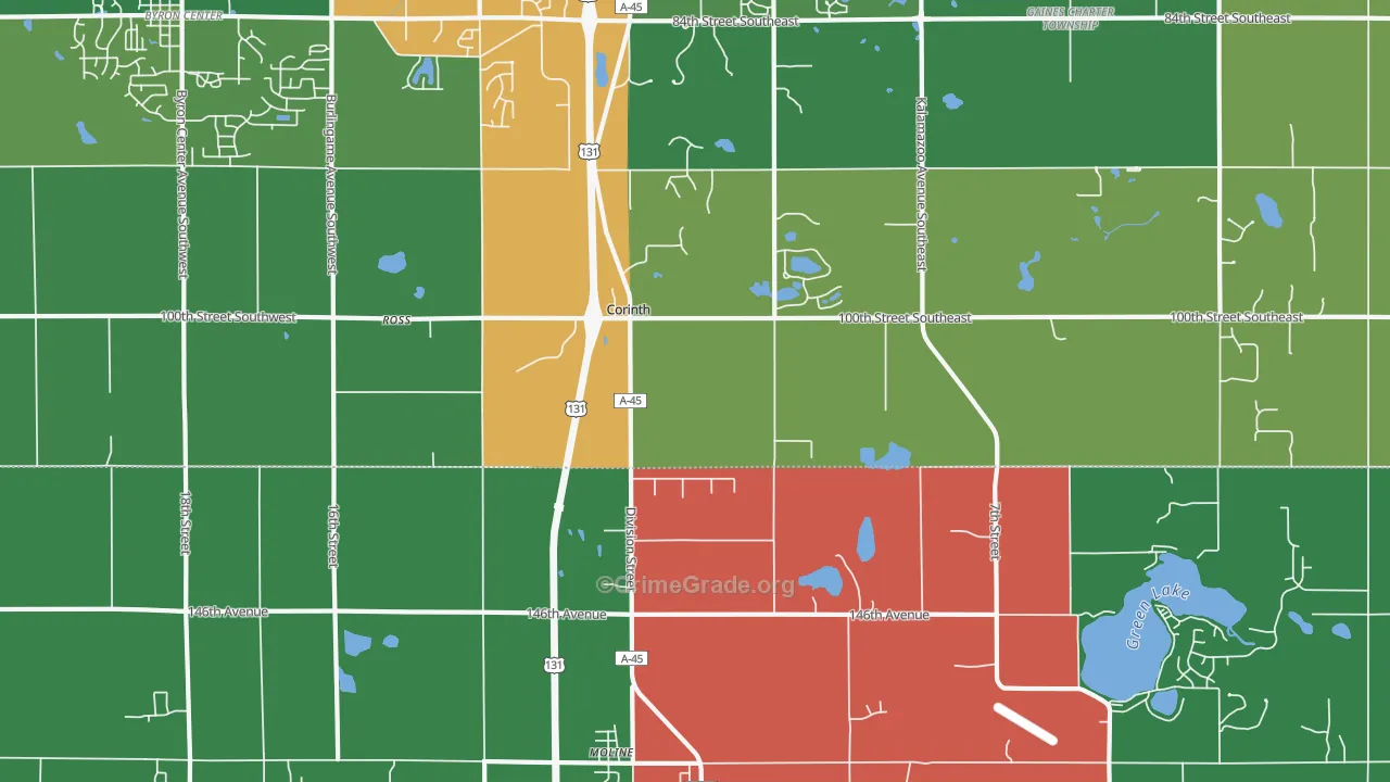 Corinth, MI Map of Theft Rates