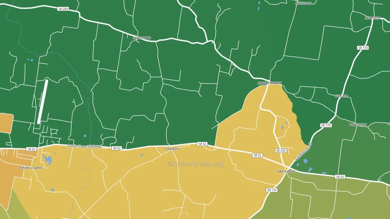 Corinth, TN Map of Theft Rates