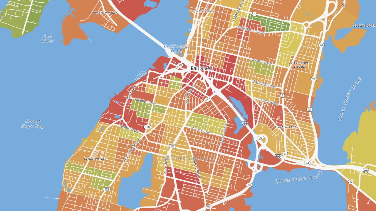 Corky Row, Fall River, MA Map of Theft Rates