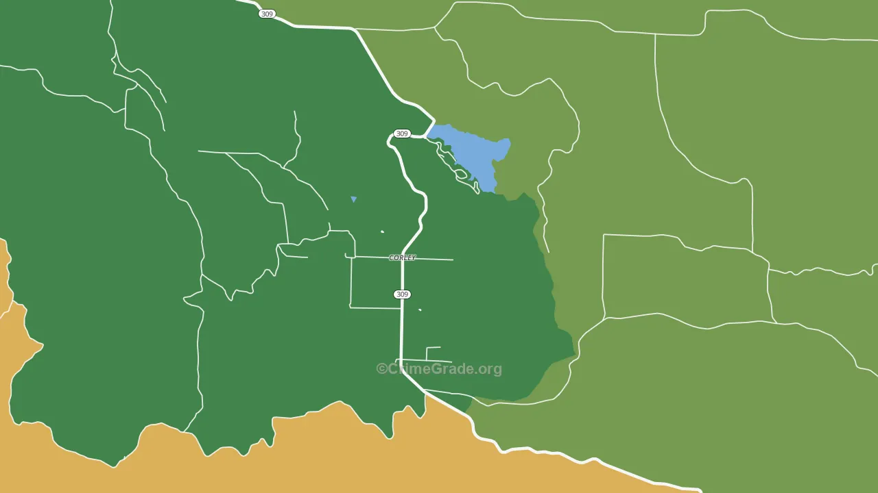 Corley, AR Map of Theft Rates