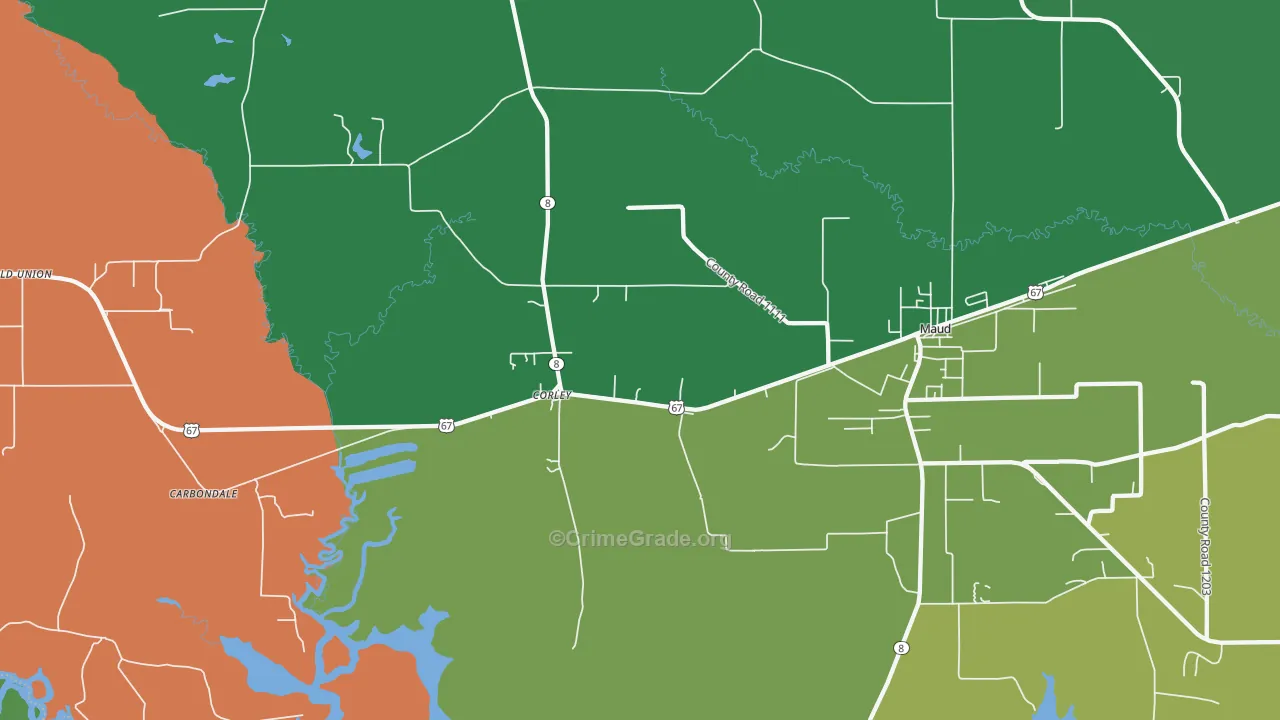 Corley, TX Map of Theft Rates