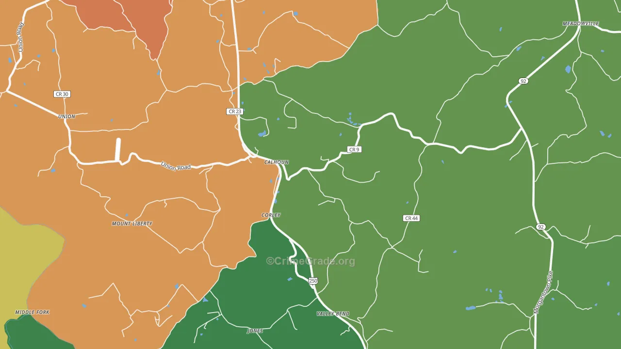 Corley, WV Map of Theft Rates