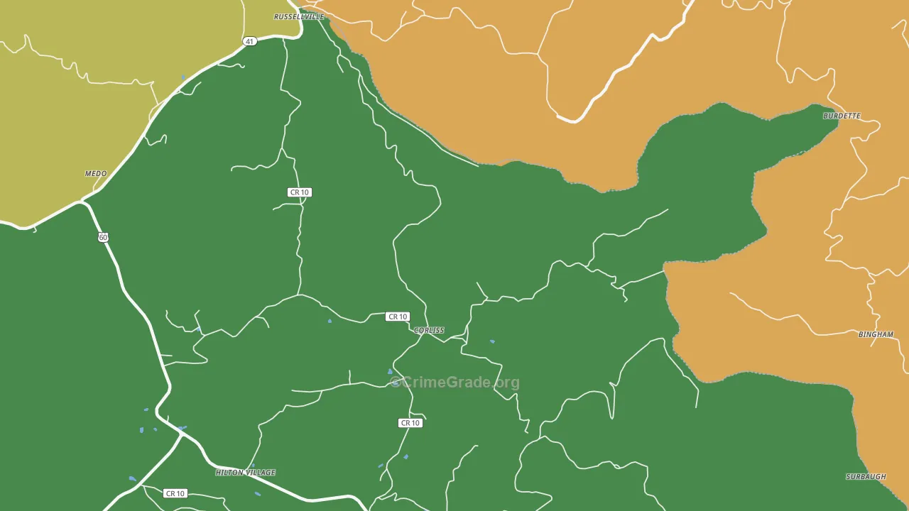 Corliss, WV Map of Theft Rates