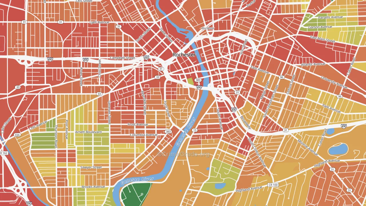 Corn Hill, Rochester, NY Map of Theft Rates